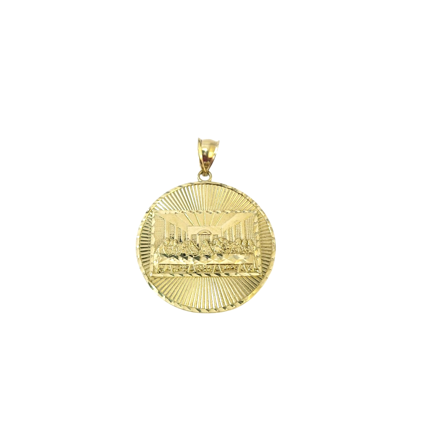 10K Yellow Gold Last Supper Pendant Charm Round Nugget Design 1.5-2 Inch