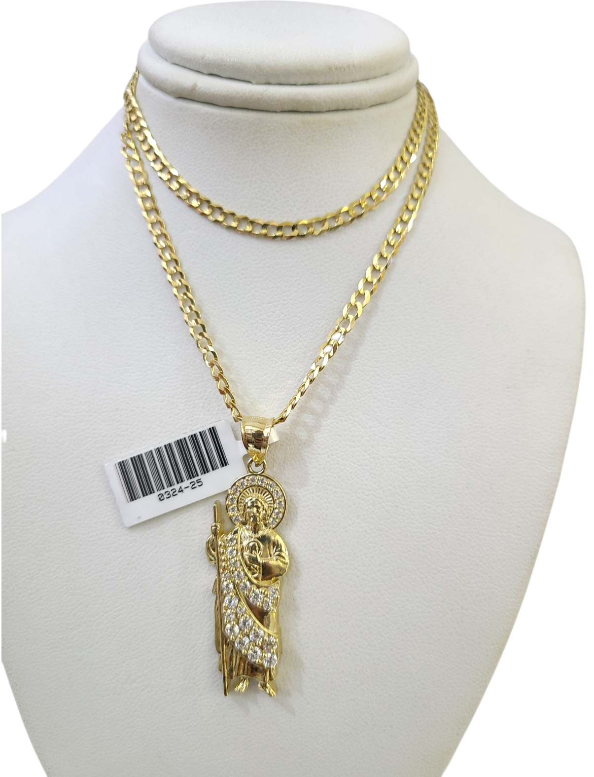 10k Gold Cuban Curb 3mm Chain Necklace Saint Jude Charm Pendant 18"-28" Set