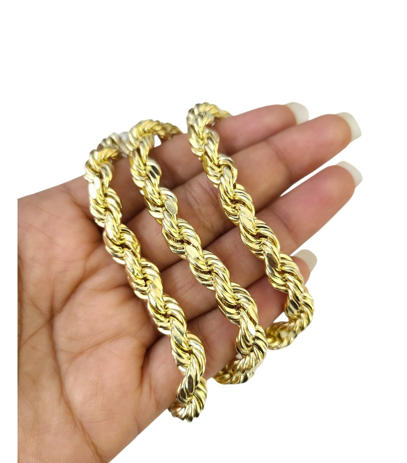 10k Yellow Gold Rope Necklace Chain 8mm 20-30 Inch Diamond Cuts Men's 10kt