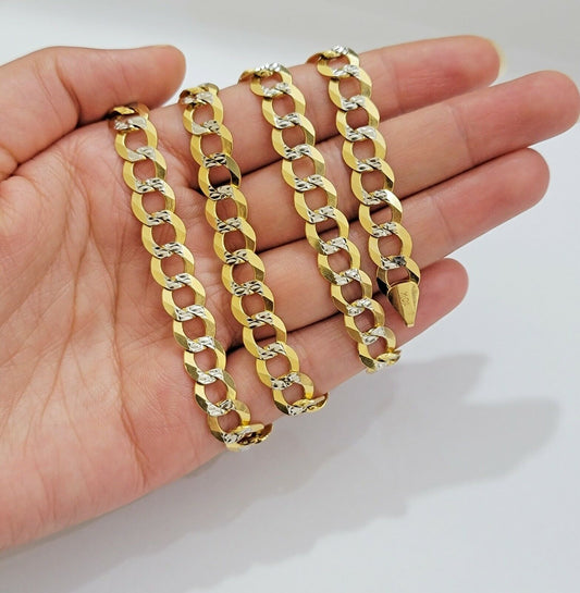 9mm Real 10k Gold Necklace Cuban Curb Link 20"-28" Diamond Cut 10kt SOLID Chain