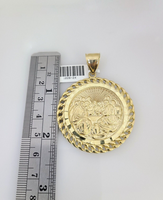 10k Yellow Gold Franco Chain Last Supper Charm Pendant 4mm 18-28 Inches Necklace