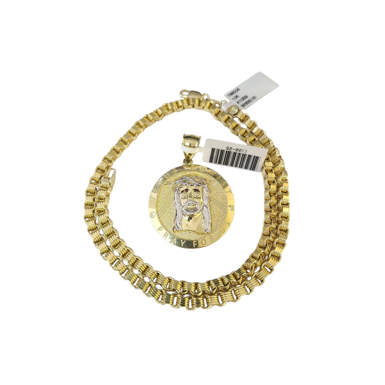 10K Gold Byzantine Chain Jesus Christ 20"-28" 4mm Pendant Charm Necklace SET
