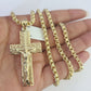 Real 10k Gold Byzantine Necklace Jesus Cross Charm SET Chain 18"-30" 3mm Pendant