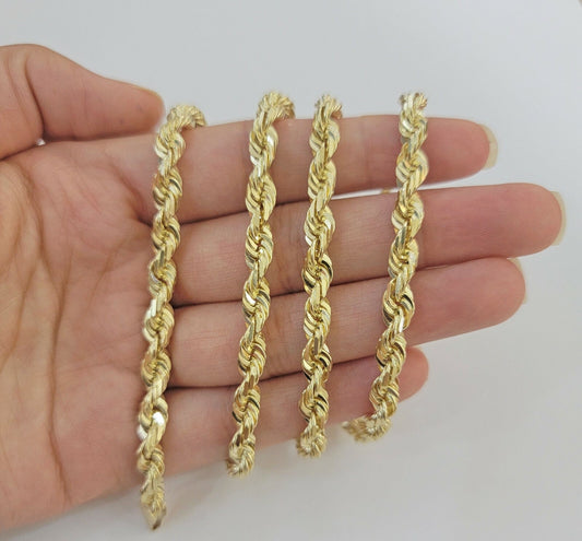 Real 10k Yellow Gold Rope Chain Necklace 26 Inch Solid 5mm Diamond cut Men Women