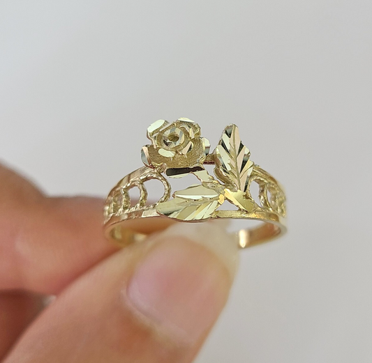 10k Yellow Gold Rose Flower Ring Casual Band Genuine Brand New