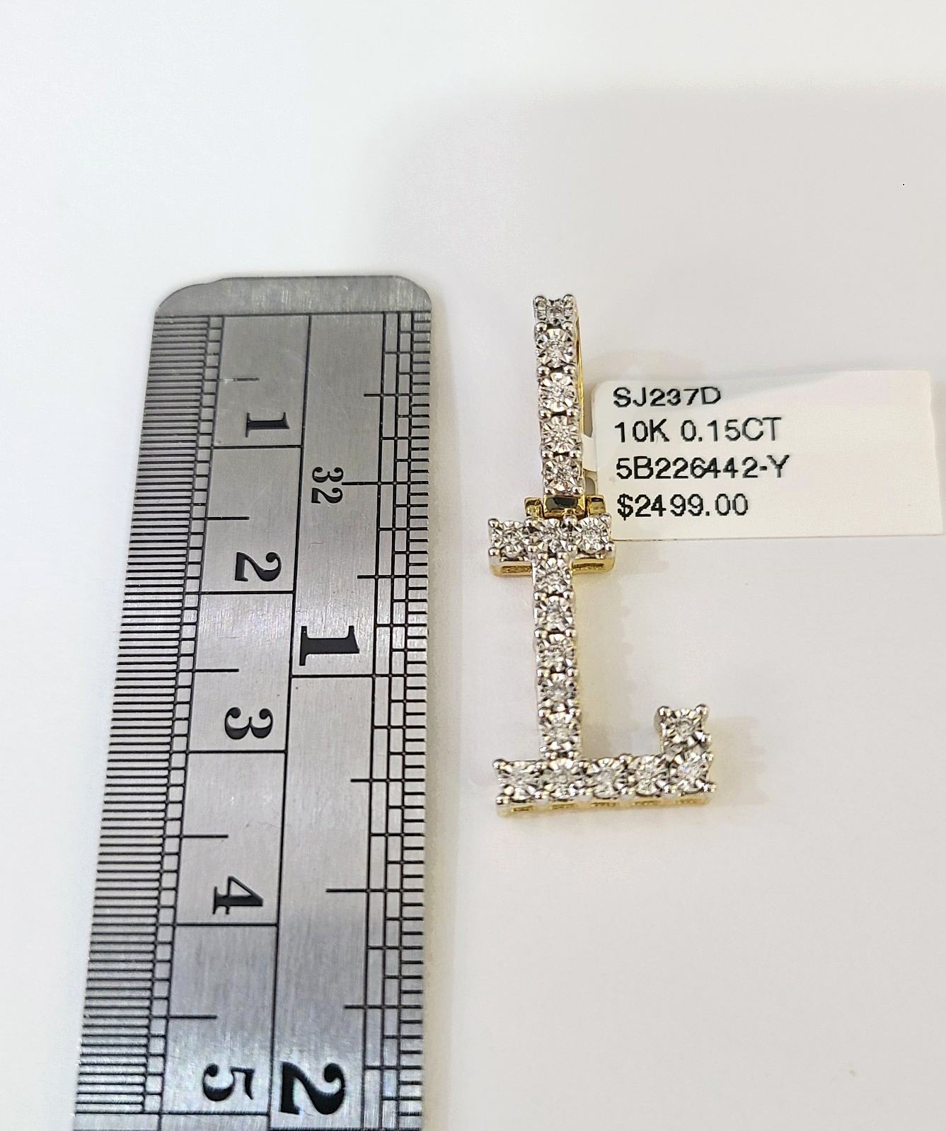 REAL 10k Yellow Gold Palm Chain L Diamond Initial Pendant Charm 3mm SET Necklace