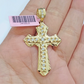 Real 14k Yellow Gold Cross Charm Pendant 2 Inch Diamond Cuts CZ Charm For Chains

