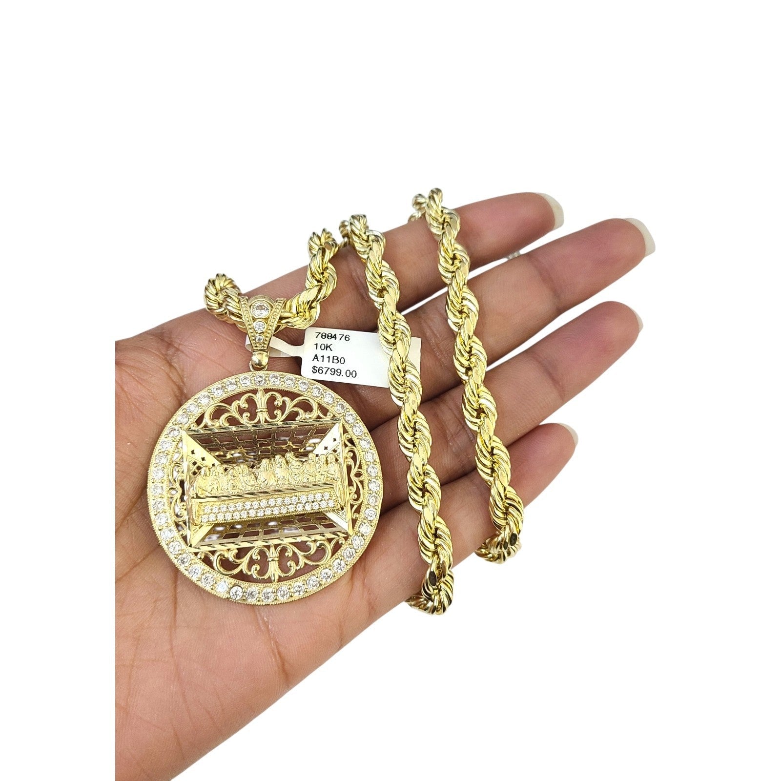 Real 10k Rope Chain Last Supper 7mm 20"-30" Necklace Pendant Set Gold Men