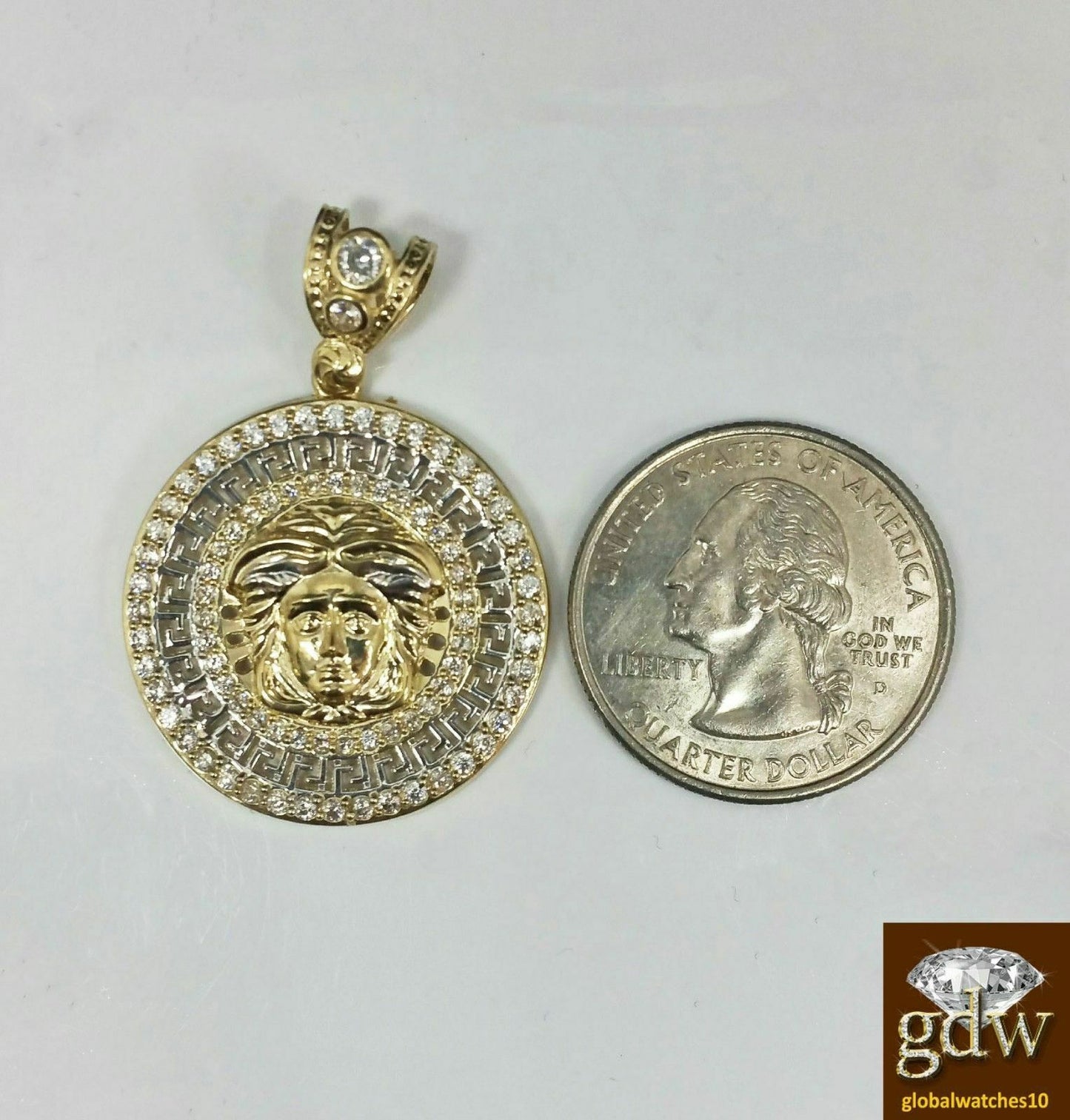 10k Yellow Gold Men Pendant  head Charm 3 -2 Inch REAL Round