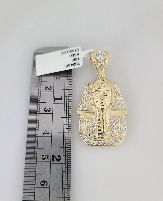 10kt Gold Miami Cuban Chain Pharaoh Charm Pendant 5mm 18-28 Inch Necklace
