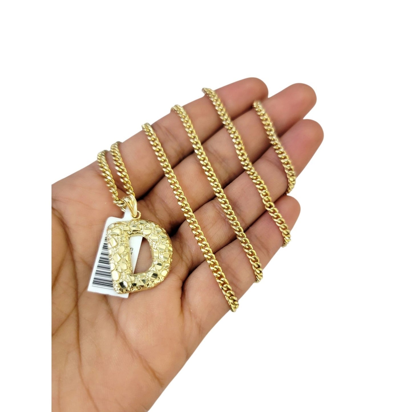 Real Gold 10k Miami Cuban Link Chain 2.5mm Pendant SET D Initial Charm Necklace