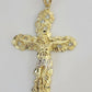 14k Yellow Gold Cross Nugget Jesus Crucifix Pendant 3.5 Inch 14kt Gold Mens REAL