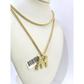 Real Gold 10k Chain Pendant SET M Initial Charm Miami Cuban Link Necklace 2.5mm