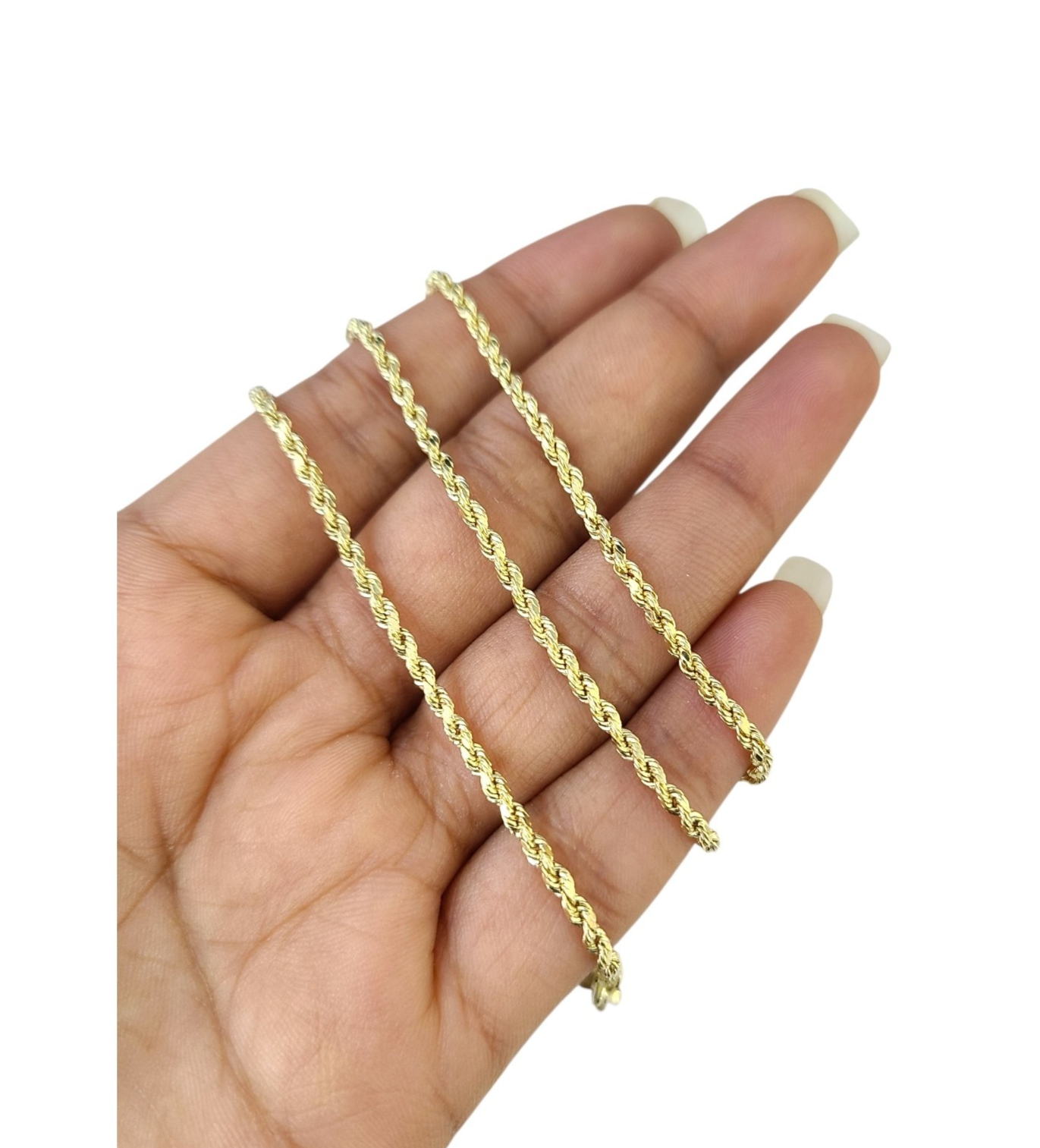 10K Yellow Gold Rope Chain Necklace 2mm 22 Inch REAL 10kt Diamond Cuts Womens