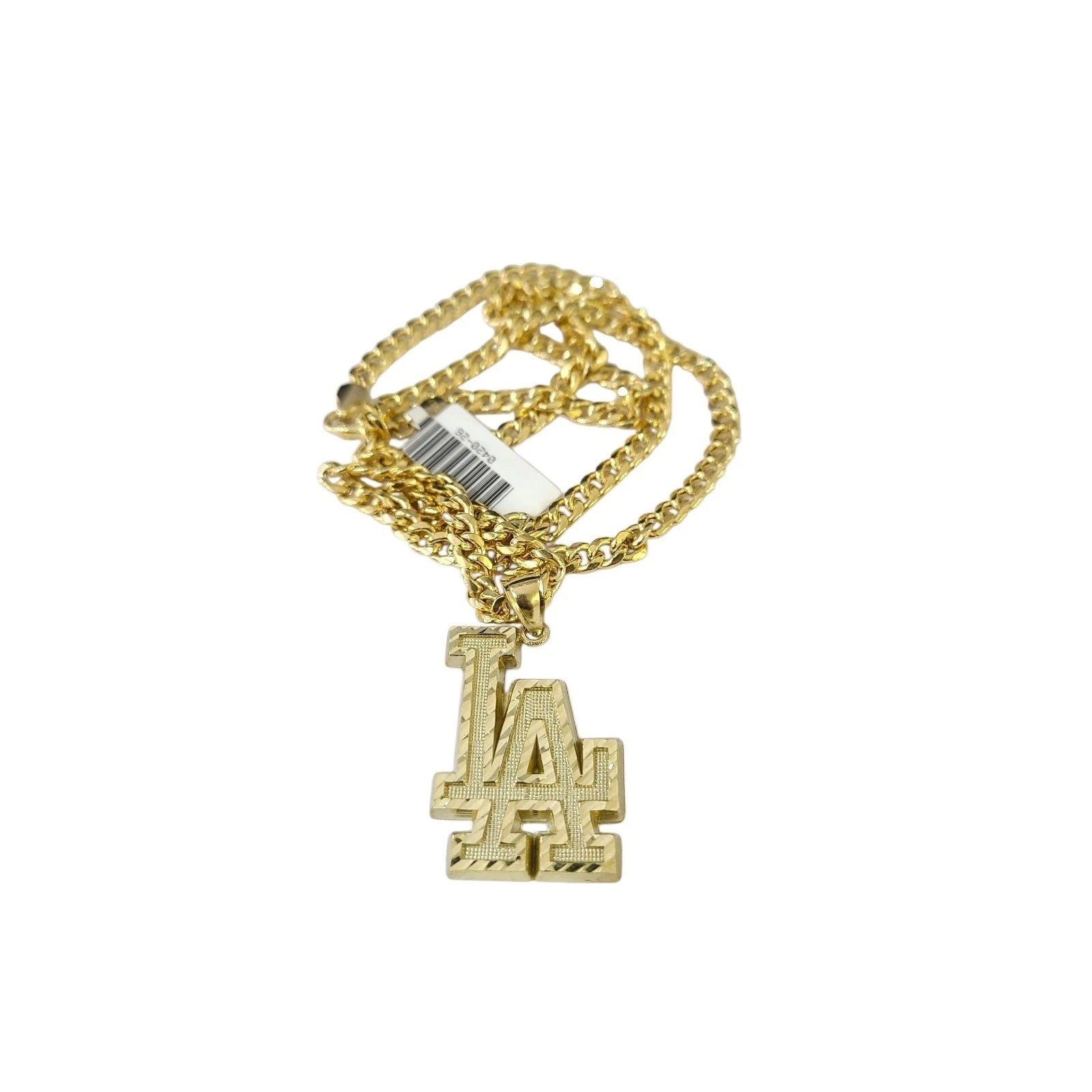 10K Yellow Gold Miami Cuban Link Chain Set Los Angeles Charm Pendant 4.5mm 18-28