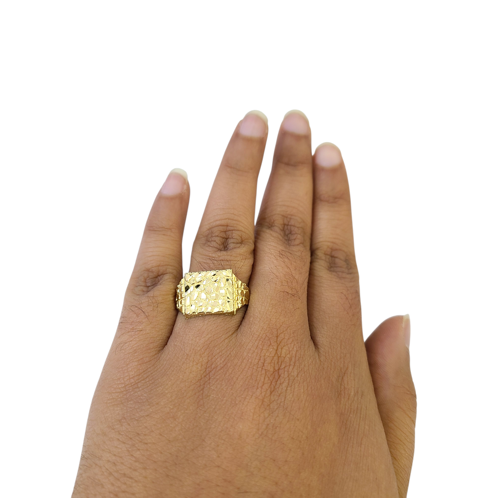Real 10k Nugget Square Ring Yellow Gold Men 10Kt Genuine