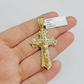 14k Yellow Gold Cross Jesus Crucifix Pendant 2 Inch 14kt CZ Charm Mens REAL 14kt
