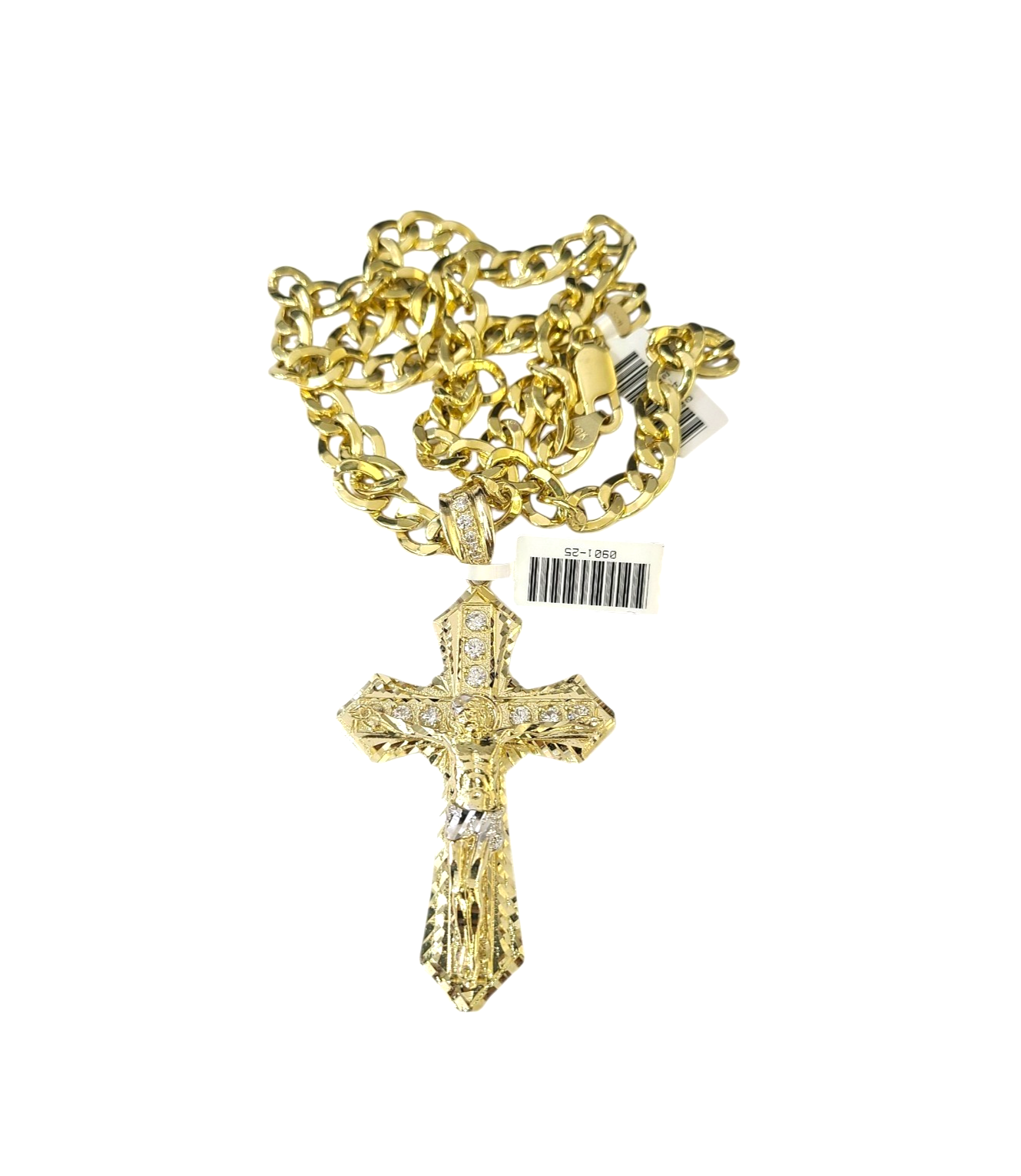 10k Yellow Gold Cuban Curb Chain SET Christ Cross Pendant Charm 8mm Necklace Men