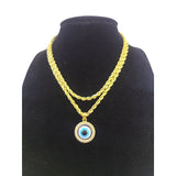 Real 10K Gold Rope Chain 3mm Evil Eye Charm Pendant Set Mens Womens 18"-28"