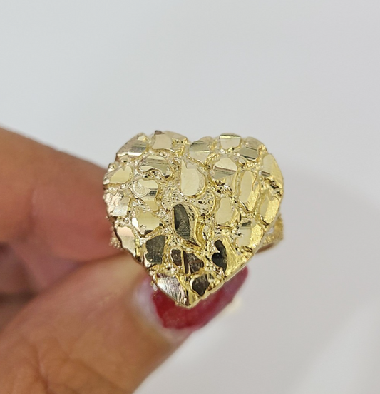 10k Nugget Heart Ring Yellow Gold Women Real Genuine