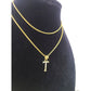 10K Gold Solid Franco Chain T Initial CZ Stone Pendant Set 1mm 16 18 20 22 Women