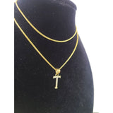 10K Gold Solid Franco Chain T Initial CZ Stone Pendant Set 1mm 16 18 20 22 Women