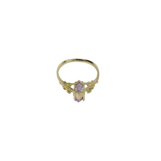 Real 10K Gold Ladies Floral Ring Marquise Cubic Zirconia Stone Ladies Statement