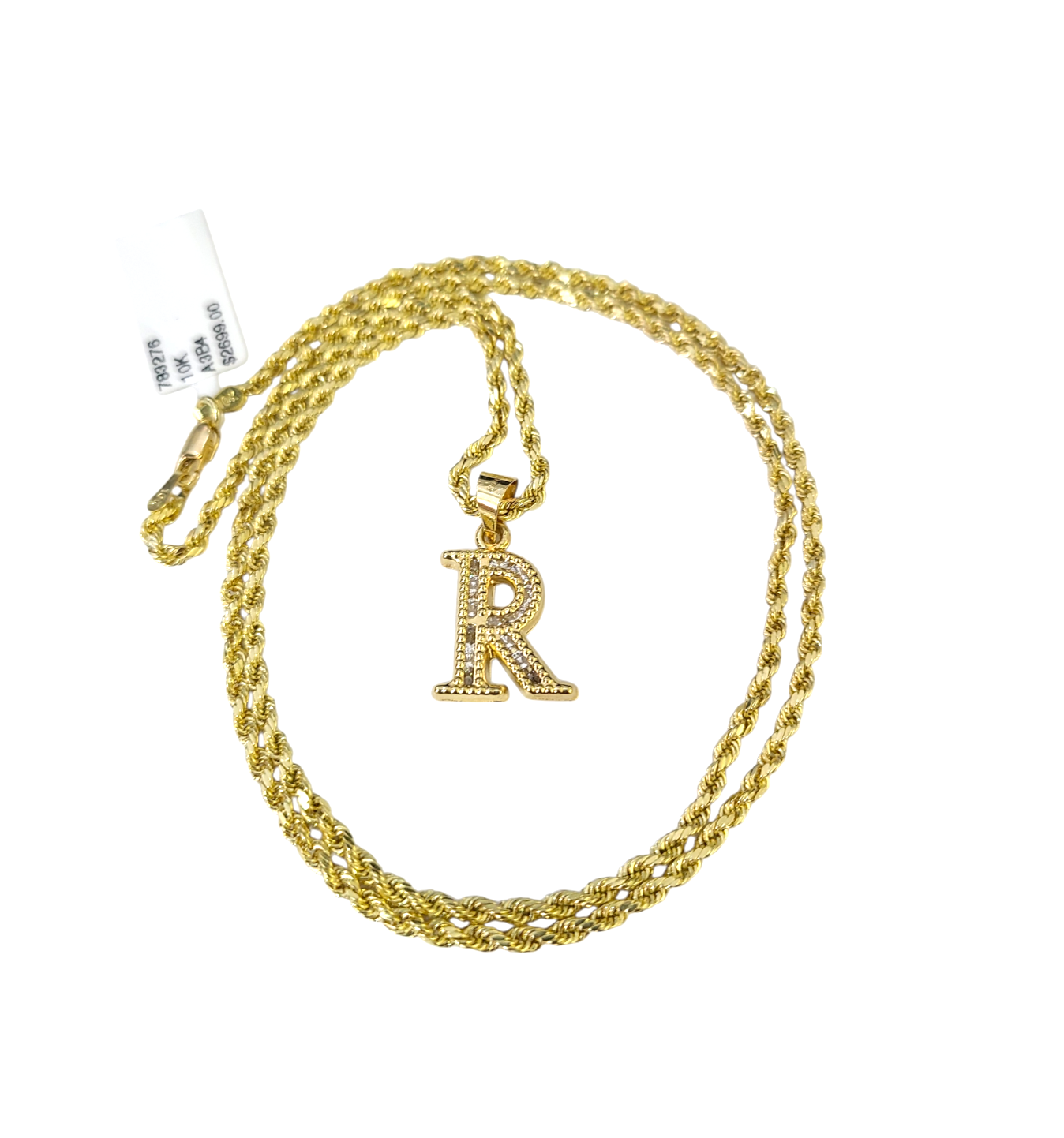 10k 2.5mm Rope Chain R Initial Alphabet Pendant 16"-28" Gold Set Charm Necklace