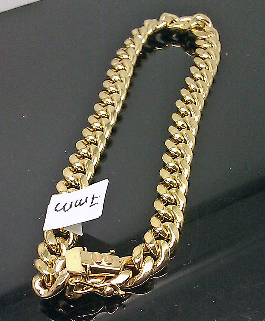 10k Gold Bracelet Men Real Gold Miami Cuban Link Bracelet 7mm 9" inch Box Lock