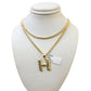 10k Real Gold Miami Cuban Link Chain H Initial Charm Pendant 2.5mm SET Necklace