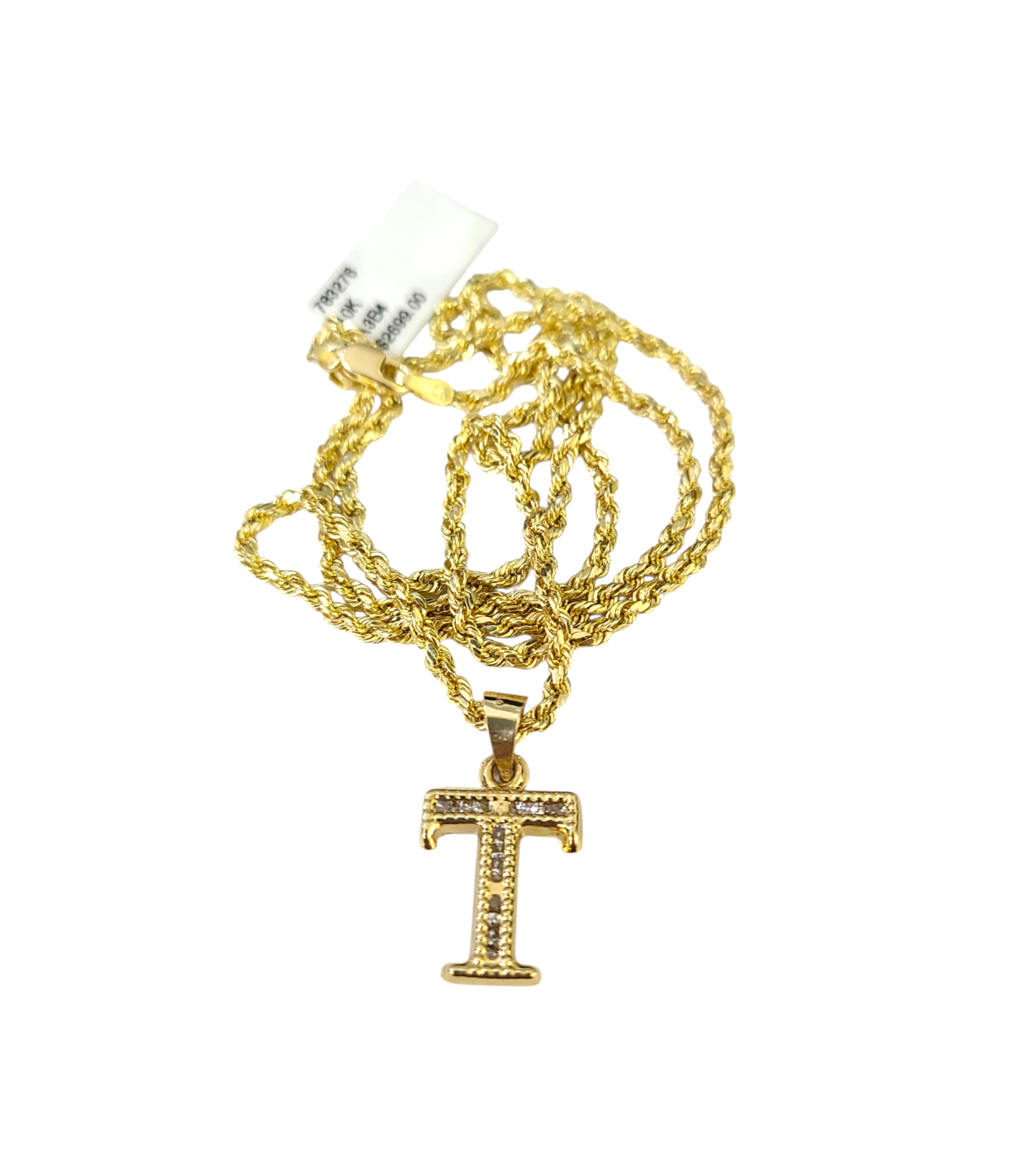 10k 2.5mm Rope Chain T Initial Alphabet Pendant 16"-28" Gold Set Charm Necklace