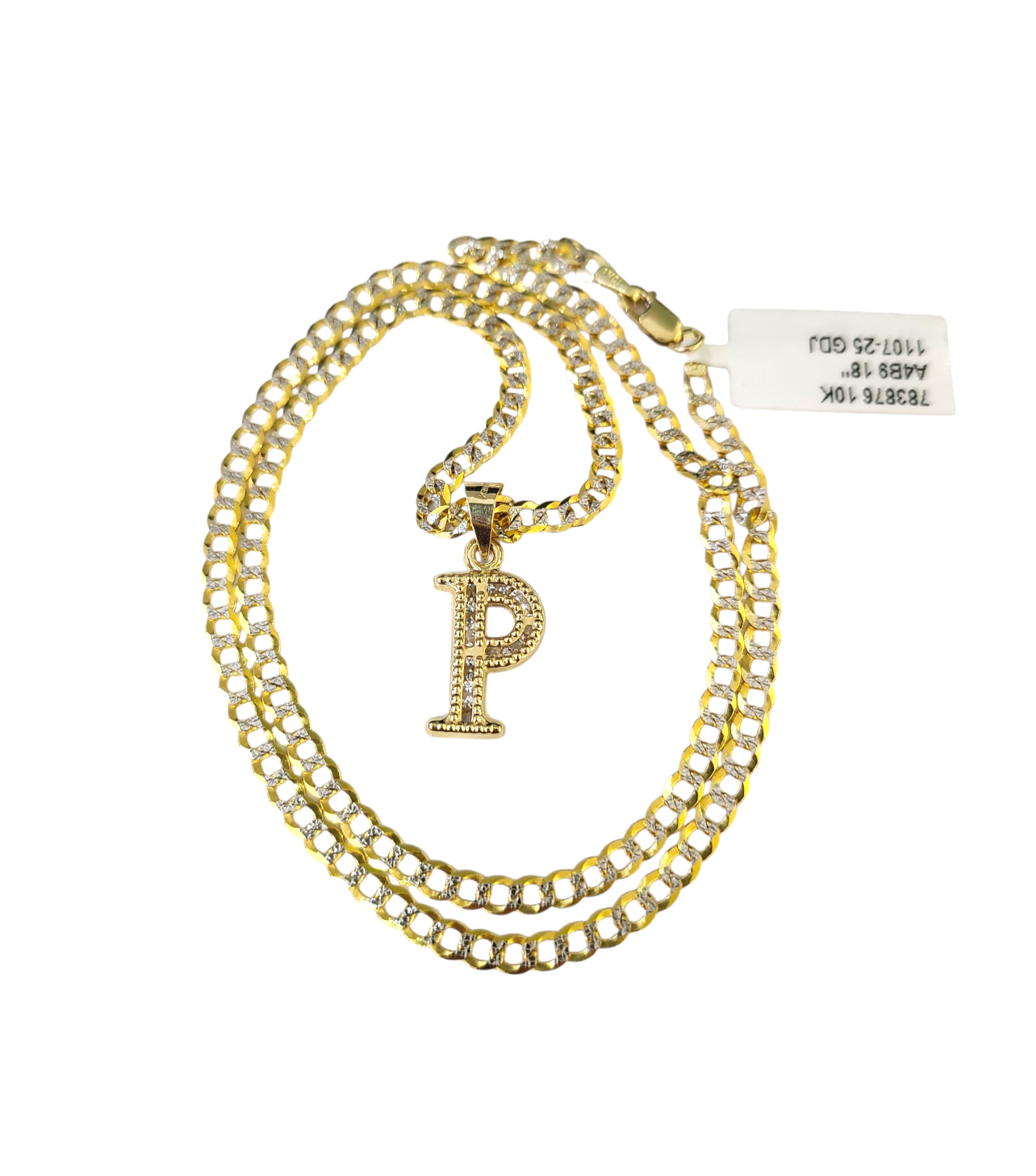 10k Gold Cuban Curb Chain Necklace P Initial Alphabet Pendant Charm 3mm Necklace