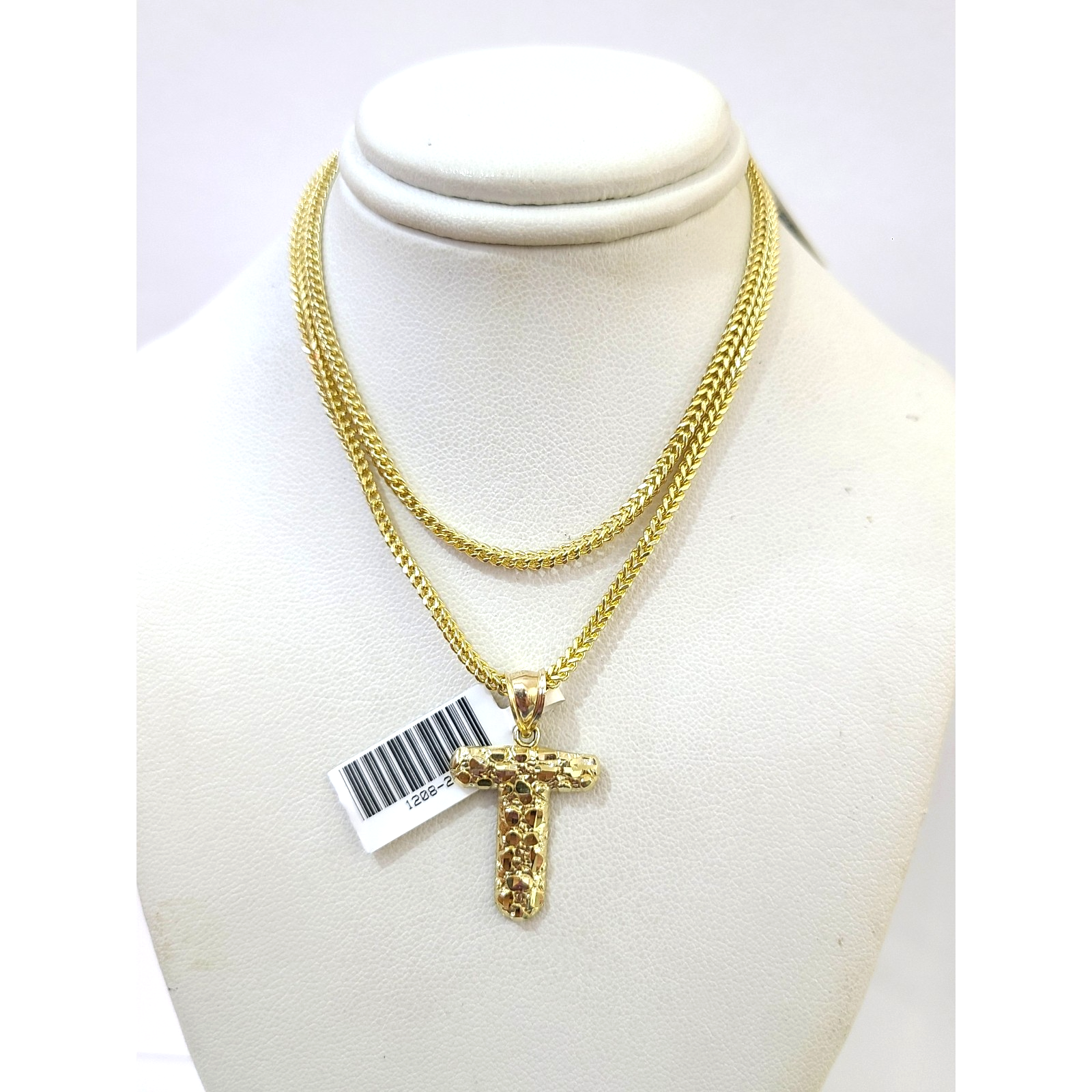 10k Gold Franco Chain Necklace 2.5mm 16"-26" T Nugget Initial Charm Pendant SET