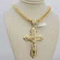 10k Yellow Gold Jesus Cross Charm Pendant 2.75 Inch Real 10kt With Stones