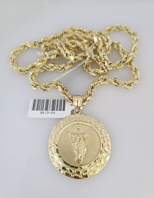 10kt Gold Rope Chain Jesus Christ Pendant Charm Set 18"-30'' Inch 5mm Necklace