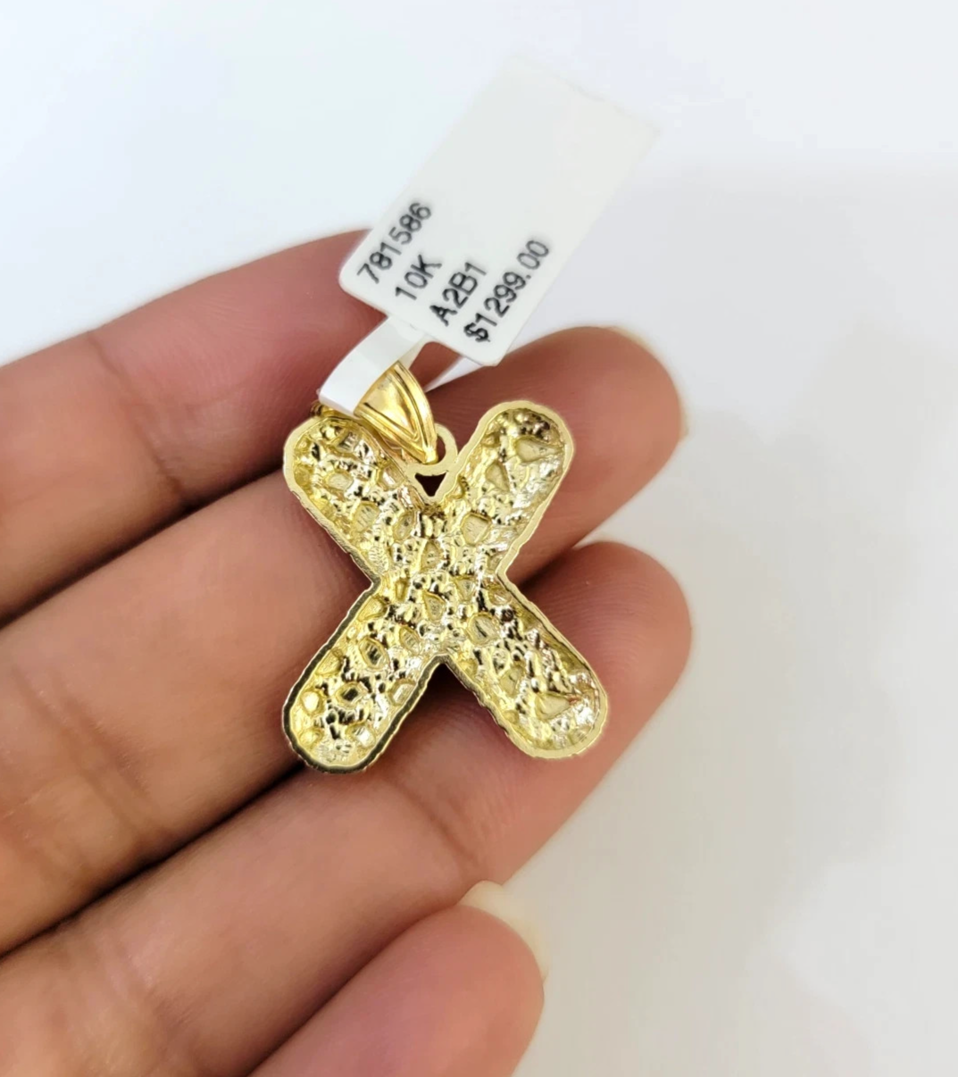 Real 10k Rope Chain X Nugget Initial Charm 3mm 18"-28" Necklace Set Pendant Gold