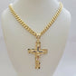 Real 14k Gold Chain Cross Pendant Necklace SET Miami Cuban Link 7mm 22"-28" 14kt