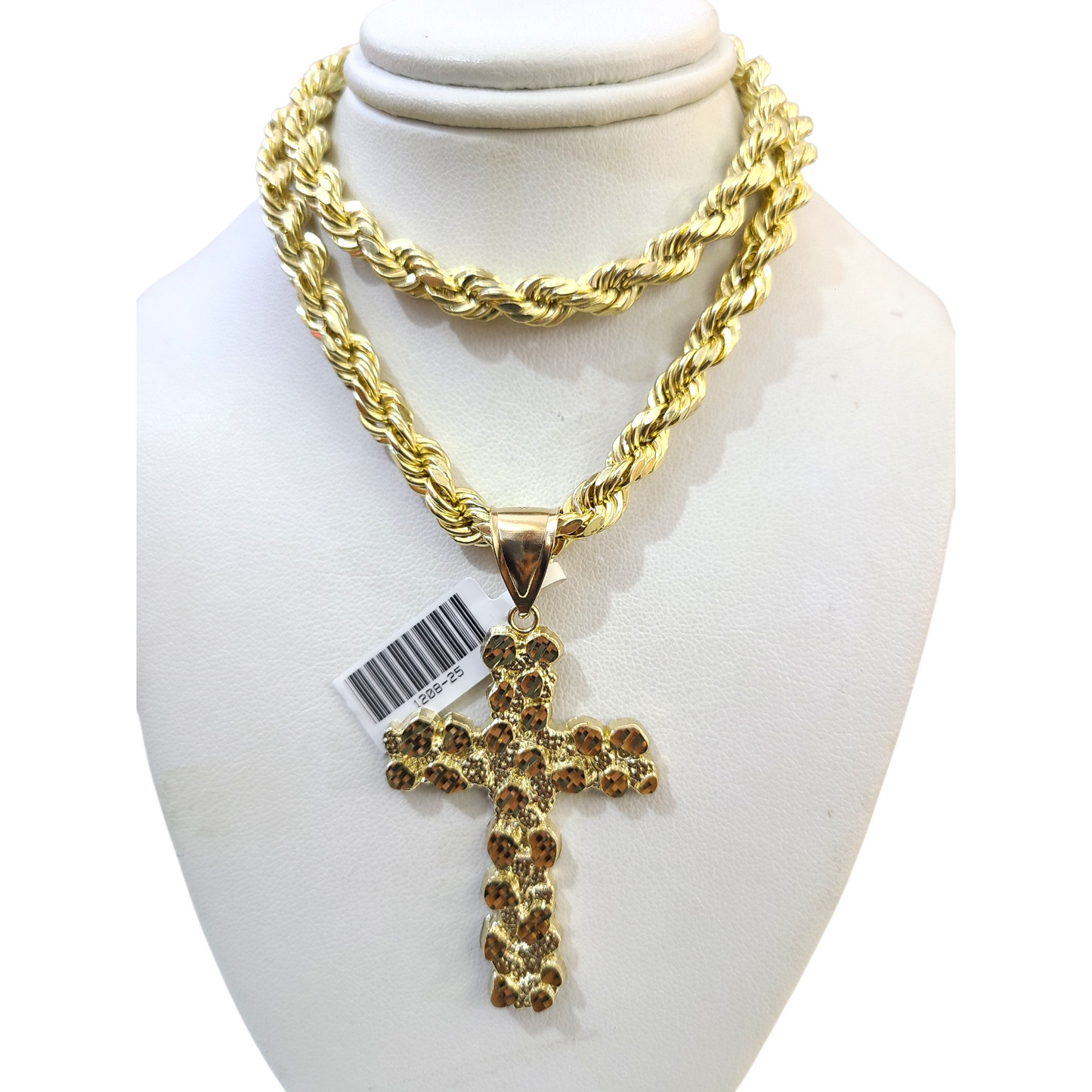 Real 10k Rope Chain Nugget Cross Necklace Pendant Set 7mm 20"-28" Gold Men