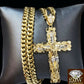Real 10k Yellow Gold Jesus Cross Pendant 10k 22Inch 8mm Cuban Chain Box Lock
