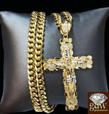 Real 10k Yellow Gold Jesus Cross Pendant 10k 22Inch 8mm Cuban Chain Box Lock