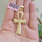 Real 10k Yellow Gold Ankh charm pendant 2.2 Inches Diamond Cuts Charm for Chains