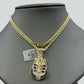 10k Yellow Gold Pharaoh Head Pendant Rope Chain 24" Black White Diamond 0.81CT