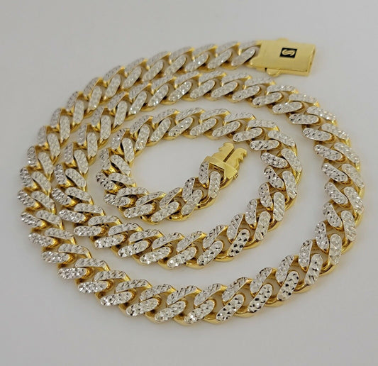 Real 10k Gold Monaco Chain Necklace 7mm 18" Choker Two-tone Diamond Cut Ladies