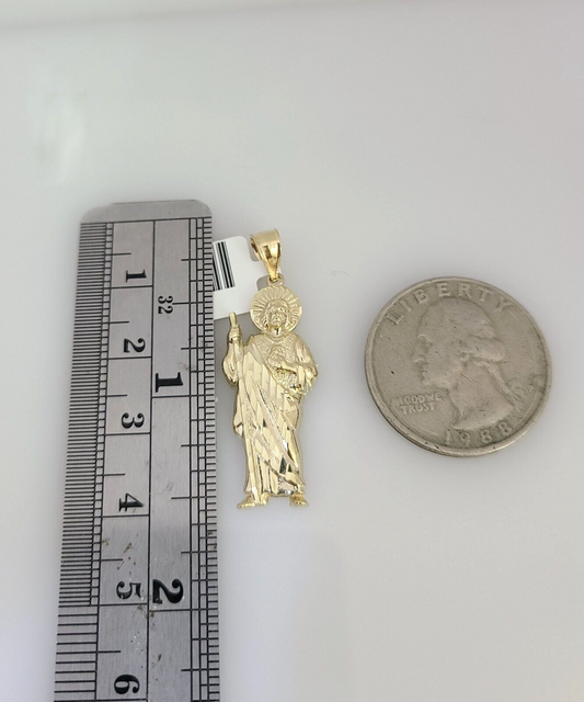 10k Gold Franco Chain Saint Jude Charm Pendant 2mm 18-24 Inches Necklace SET