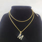 10K Gold Solid Franco Chain M Initial CZ Stone Pendant Set 1mm 16 18 20 22 Women