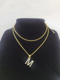 10K Gold Solid Franco Chain M Initial CZ Stone Pendant Set 1mm 16 18 20 22 Women