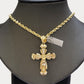 Real 14k Yellow Gold Cross pendant & Rope Chain Necklace 5mm 22" SET Charm Men's