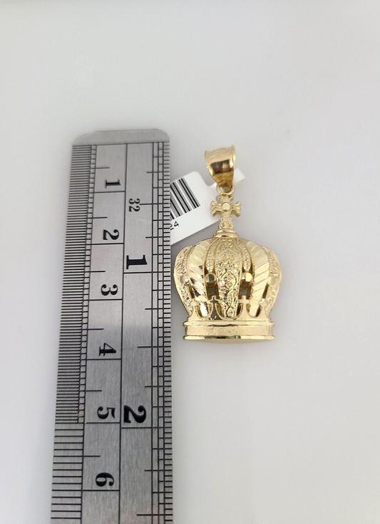 10k Gold Miami Cuban Chain Imperial Crown Charm Pendant 3mm 18-28in Necklace