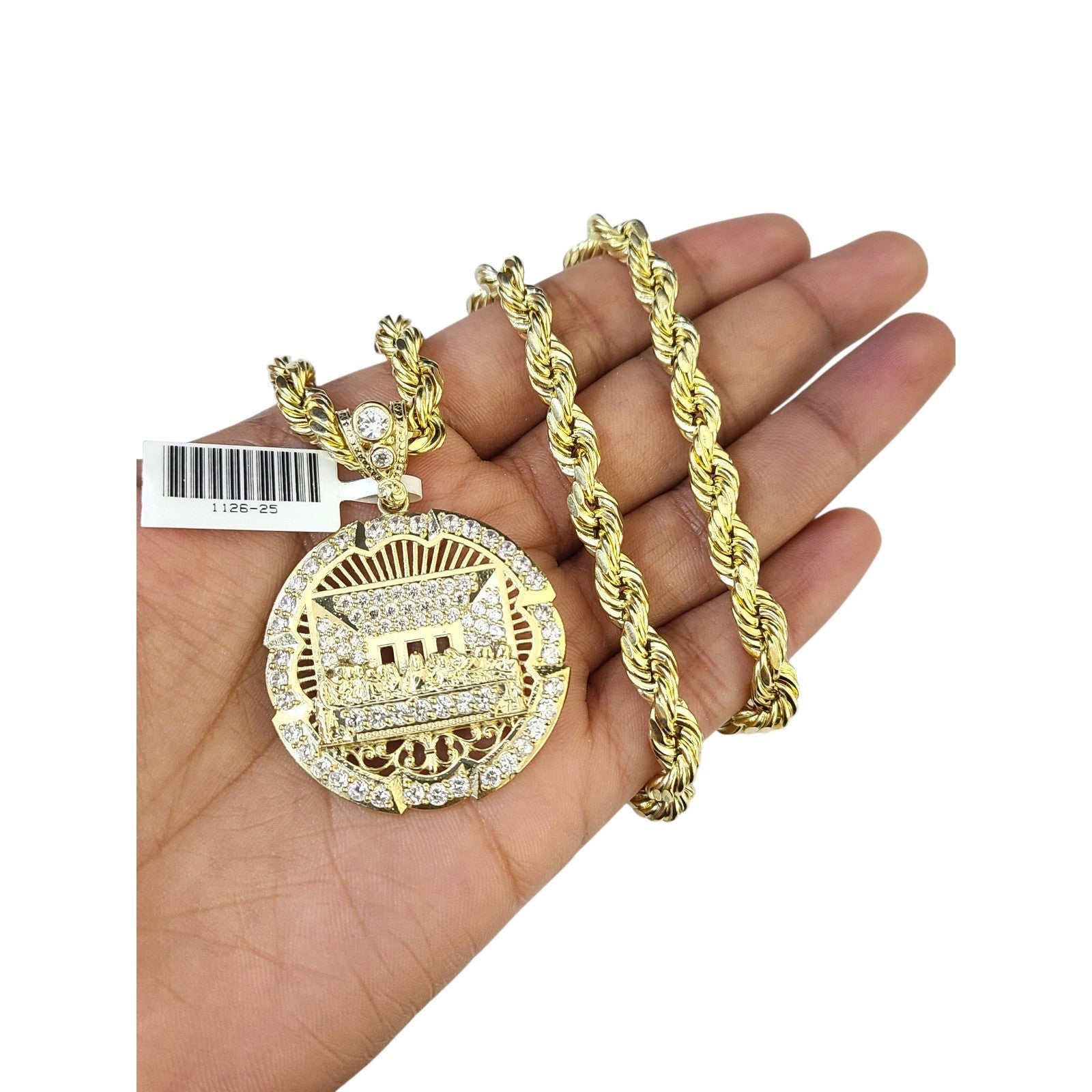 Real 10k Rope Chain Necklace Pendant Last Supper 7mm 20"-30" Set Gold Men