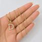 10K Gold Solid Franco Chain D Initial CZ Stone Pendant Set 1mm 16 18 20 22 Women